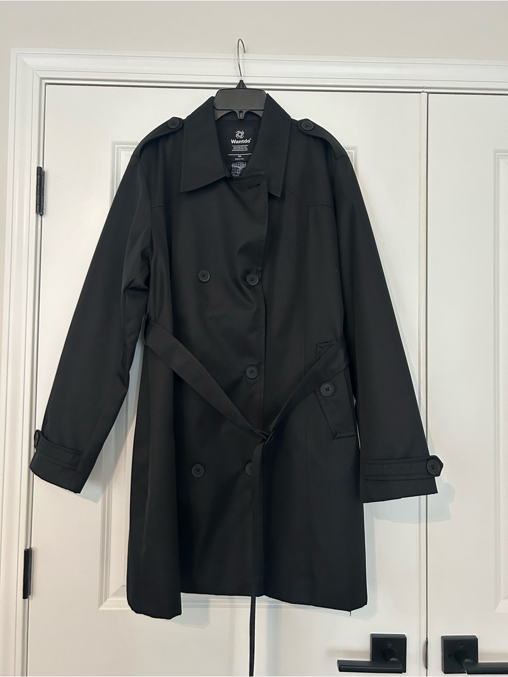 Wandrd Black Double-Breasted Trench Coat with Belt